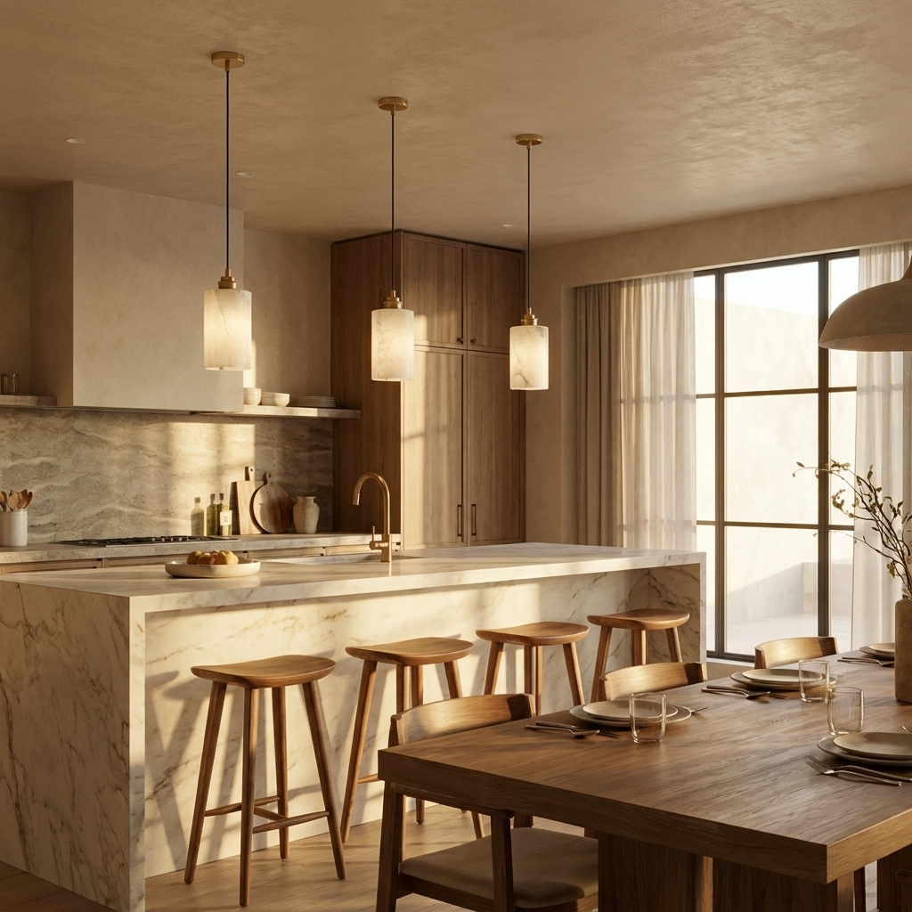 Natural Alabaster Cylinder Pendant Light