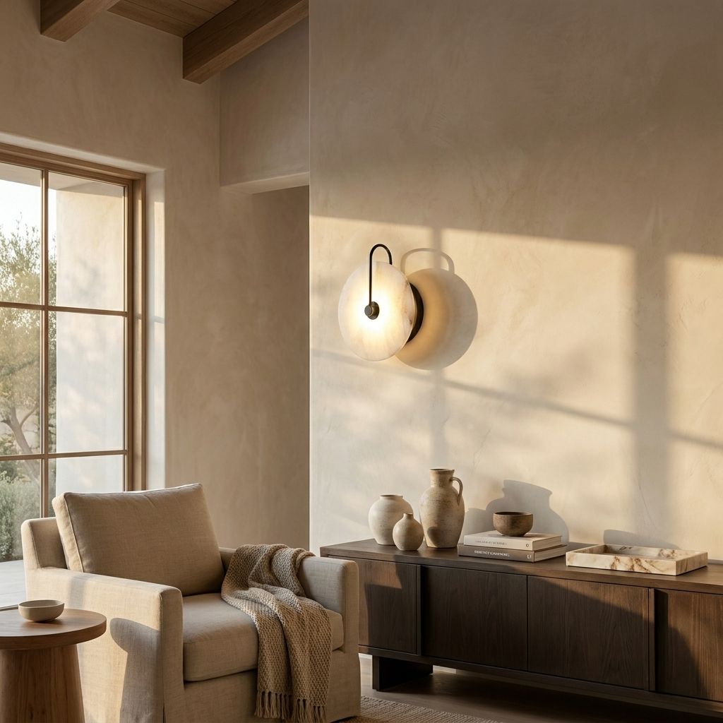 Natural Alabaster Disc Wall Lamp