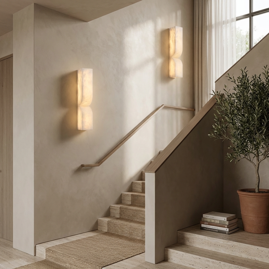 Natural Alabaster Sculptural Wall Lamp