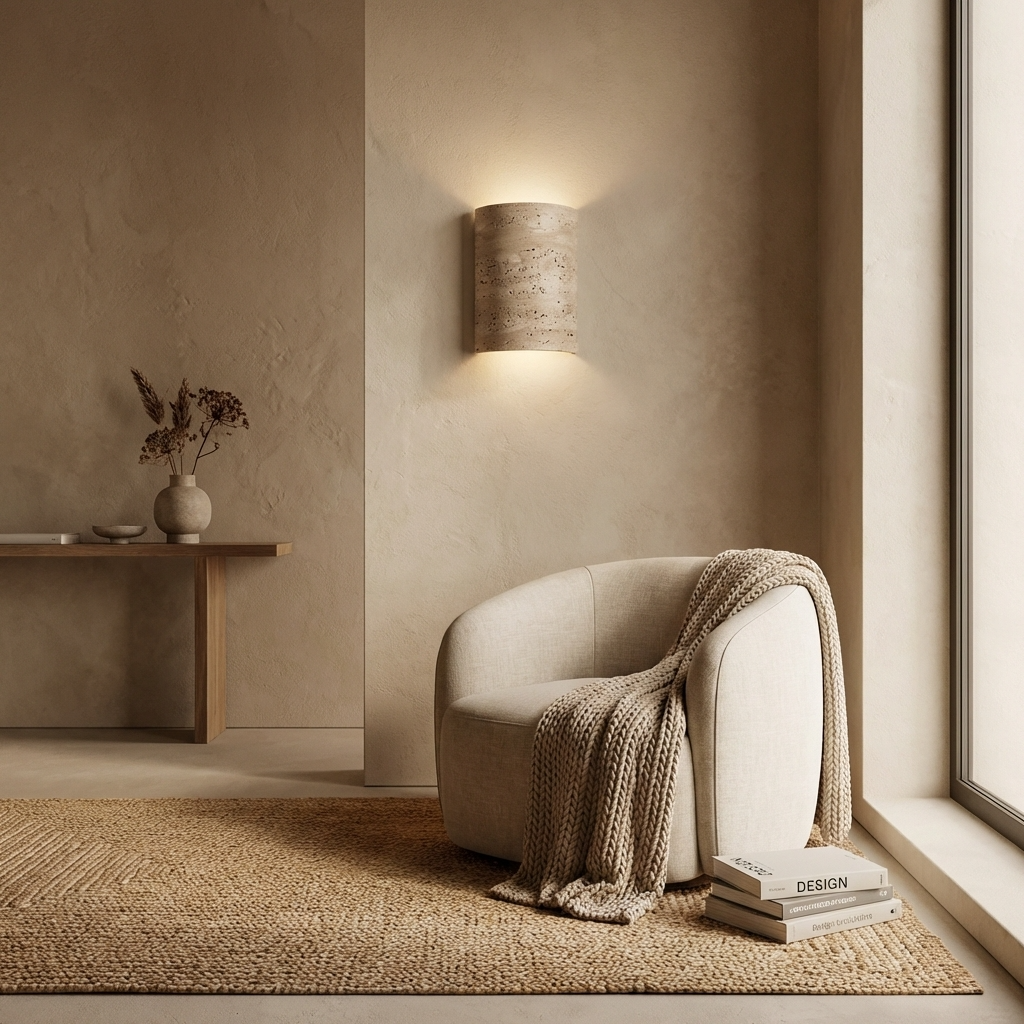 Natural Travertine Stone Curved Wall Lamp