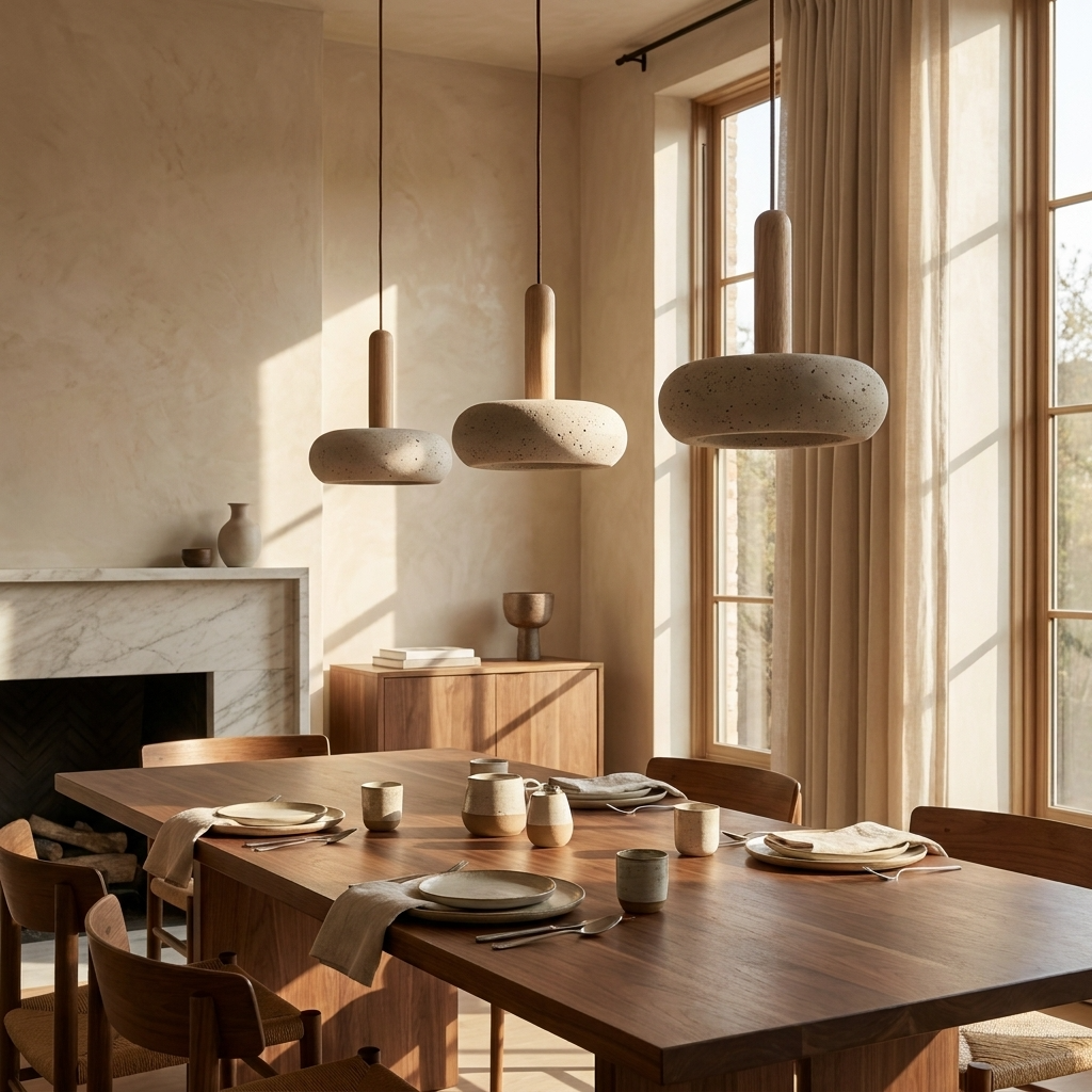 Natural Travertine Stone Dome Pendant Light