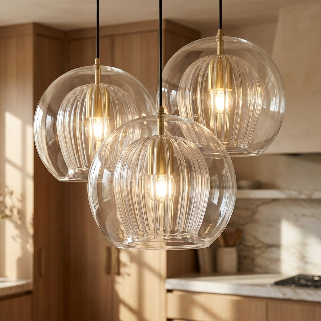 Nordic Ribbed Glass Globe Pendant Light