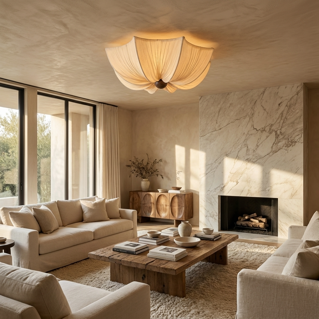 Japanese Draped Fabric Wabi Sabi Ceiling Light