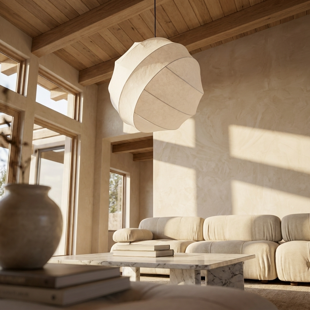 Japanese Round Silk Wabi Sabi Pendant Light
