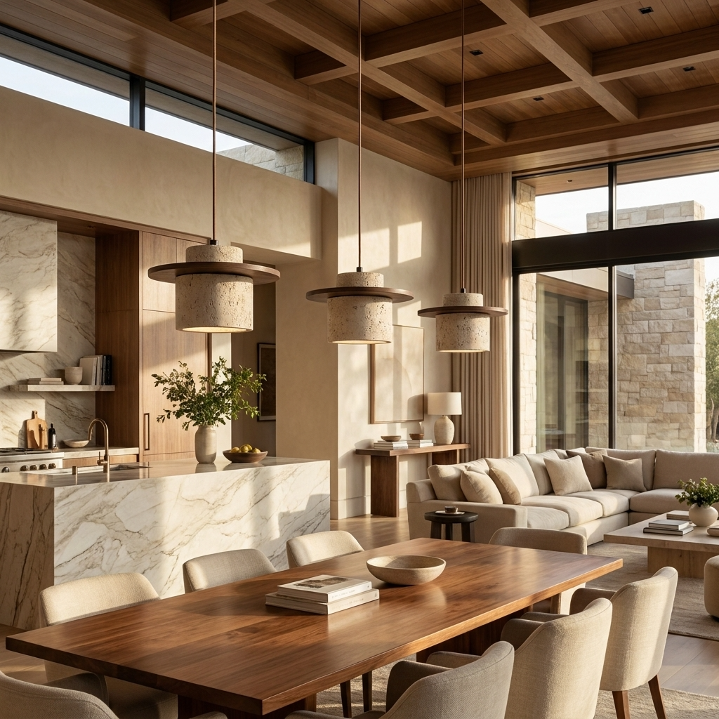 Natural Travertine Stone Layered Pendant Light