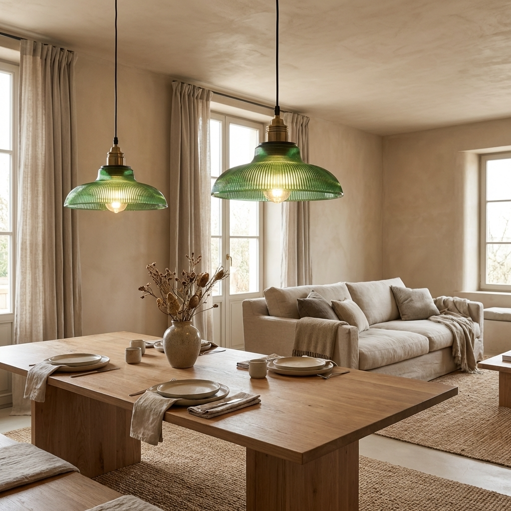Ribbed Glass Retro Pendant Light