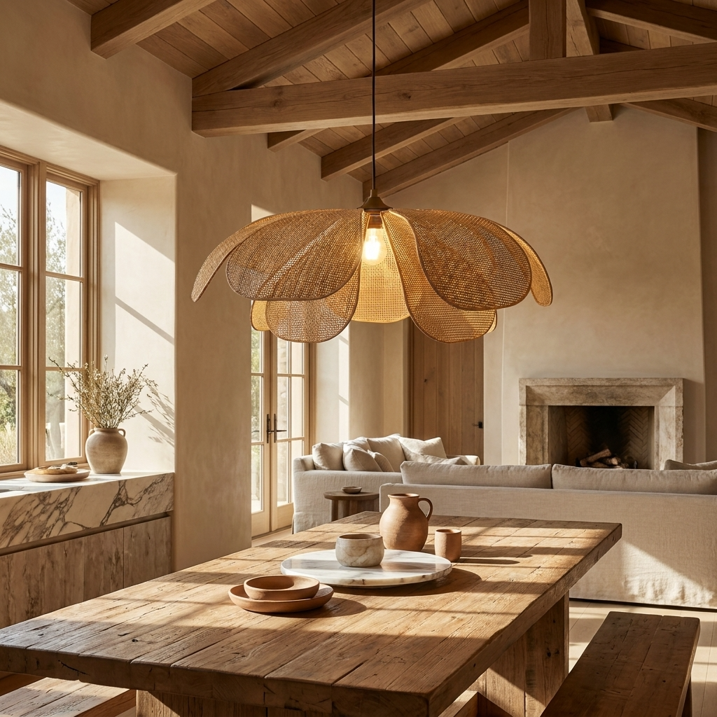 Woven Rattan Petal Pendant Light