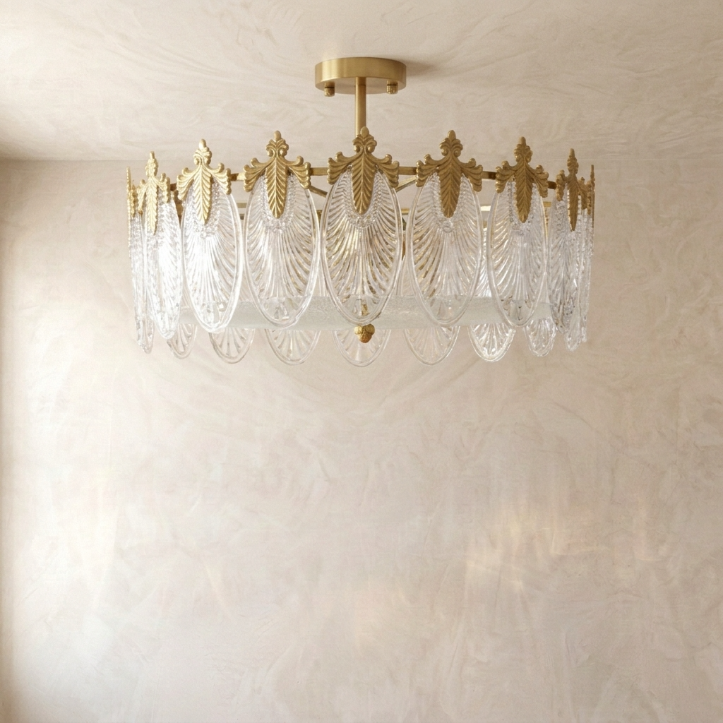 French Vintage Crystal Glass Chandelier