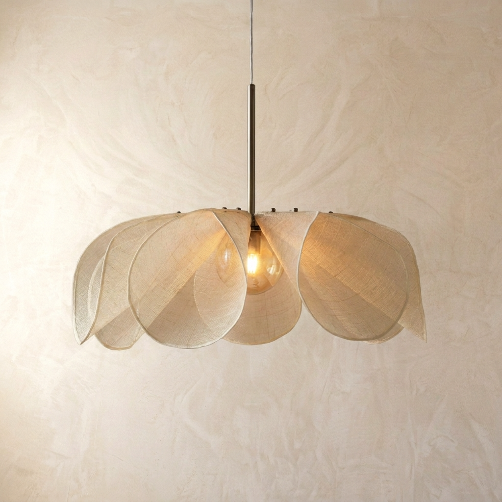 Japanese Flower Fabric Wabi Sabi Pendant Light