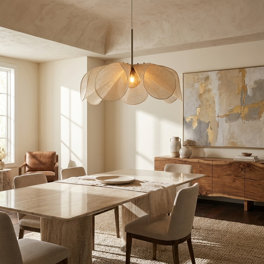 Japanese Flower Fabric Wabi Sabi Pendant Light