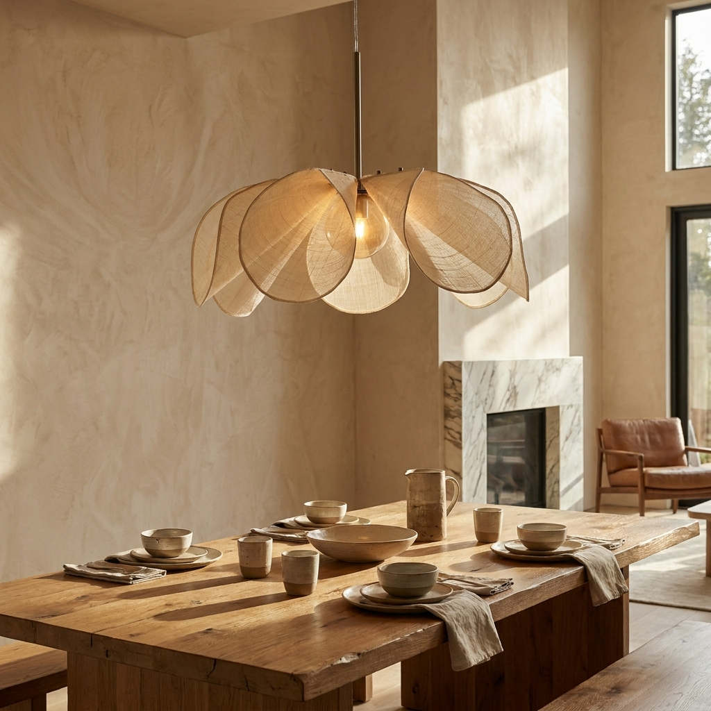 Japanese Flower Fabric Wabi Sabi Pendant Light