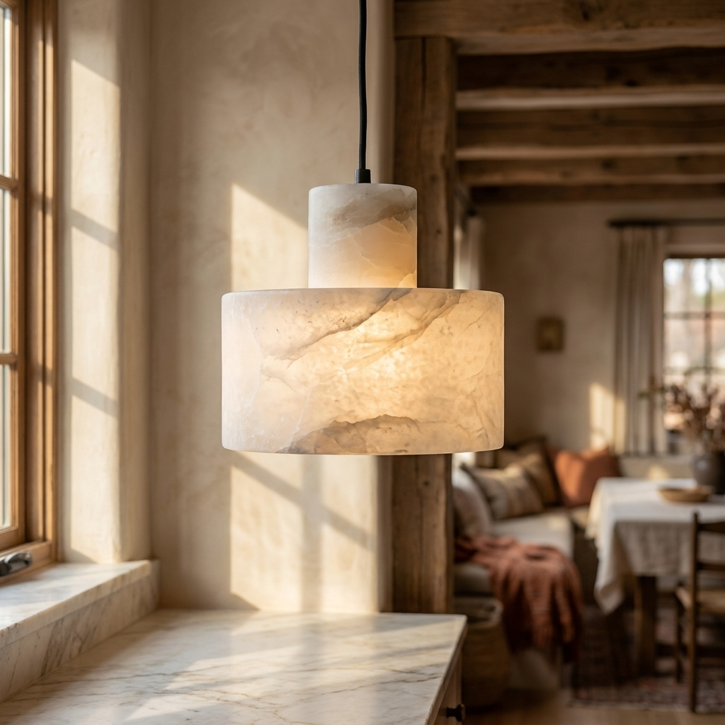 Natural Alabaster Block Pendant Light
