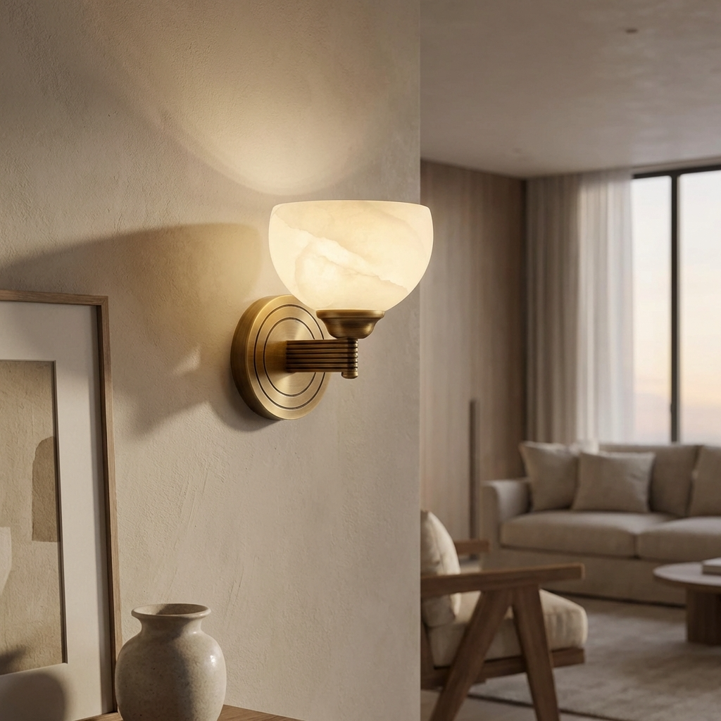 Natural Alabaster Bowl Wall Lamp