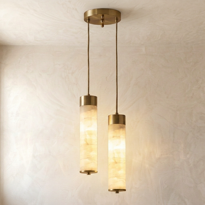 Natural Alabaster Brass Cylinder Pendant Light