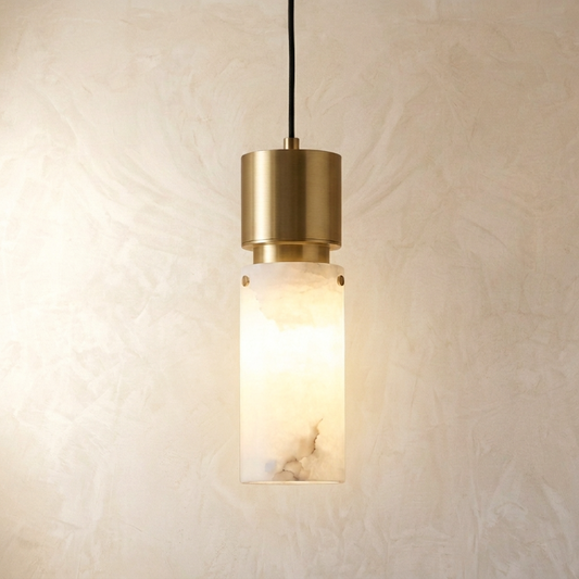 Natural Alabaster Cylinder Brass Pendant Light