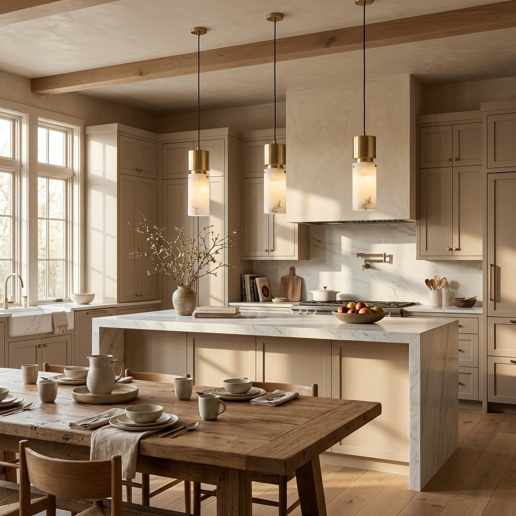 Natural Alabaster Cylinder Brass Pendant Light