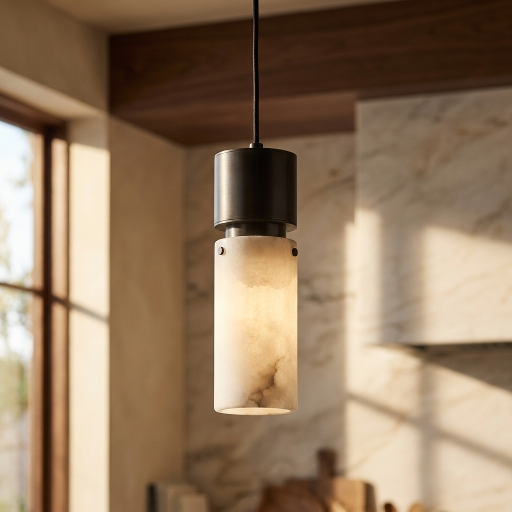 Natural Alabaster Cylinder Brass Pendant Light