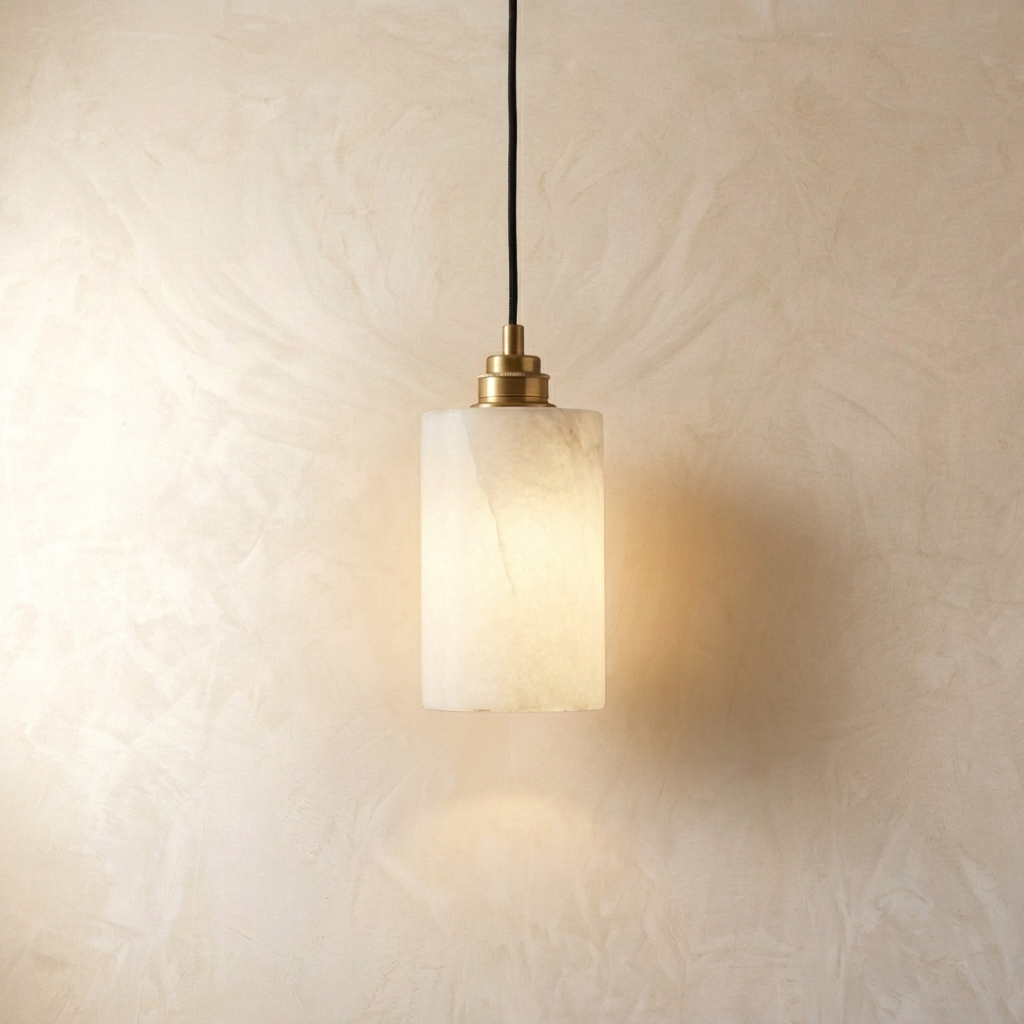 Natural Alabaster Cylinder Pendant Light