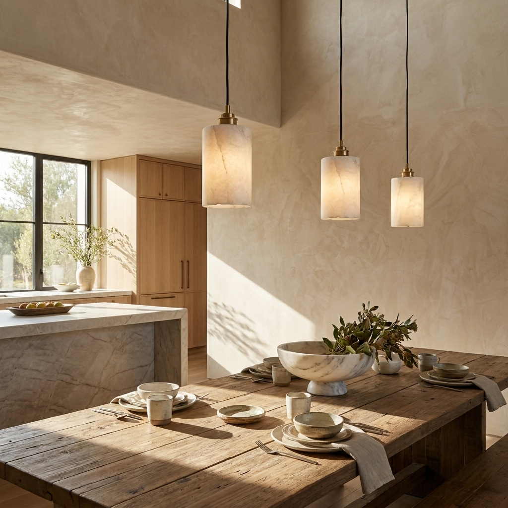 Natural Alabaster Cylinder Pendant Light