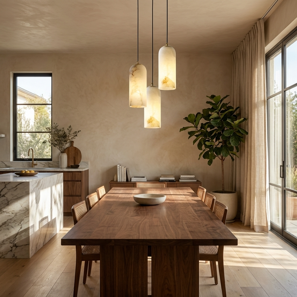 Natural Alabaster Cylinder Pendant Light