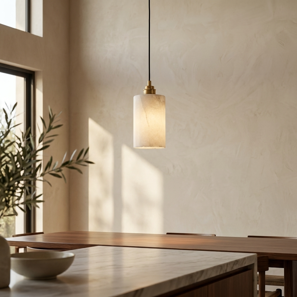 Natural Alabaster Cylinder Pendant Light
