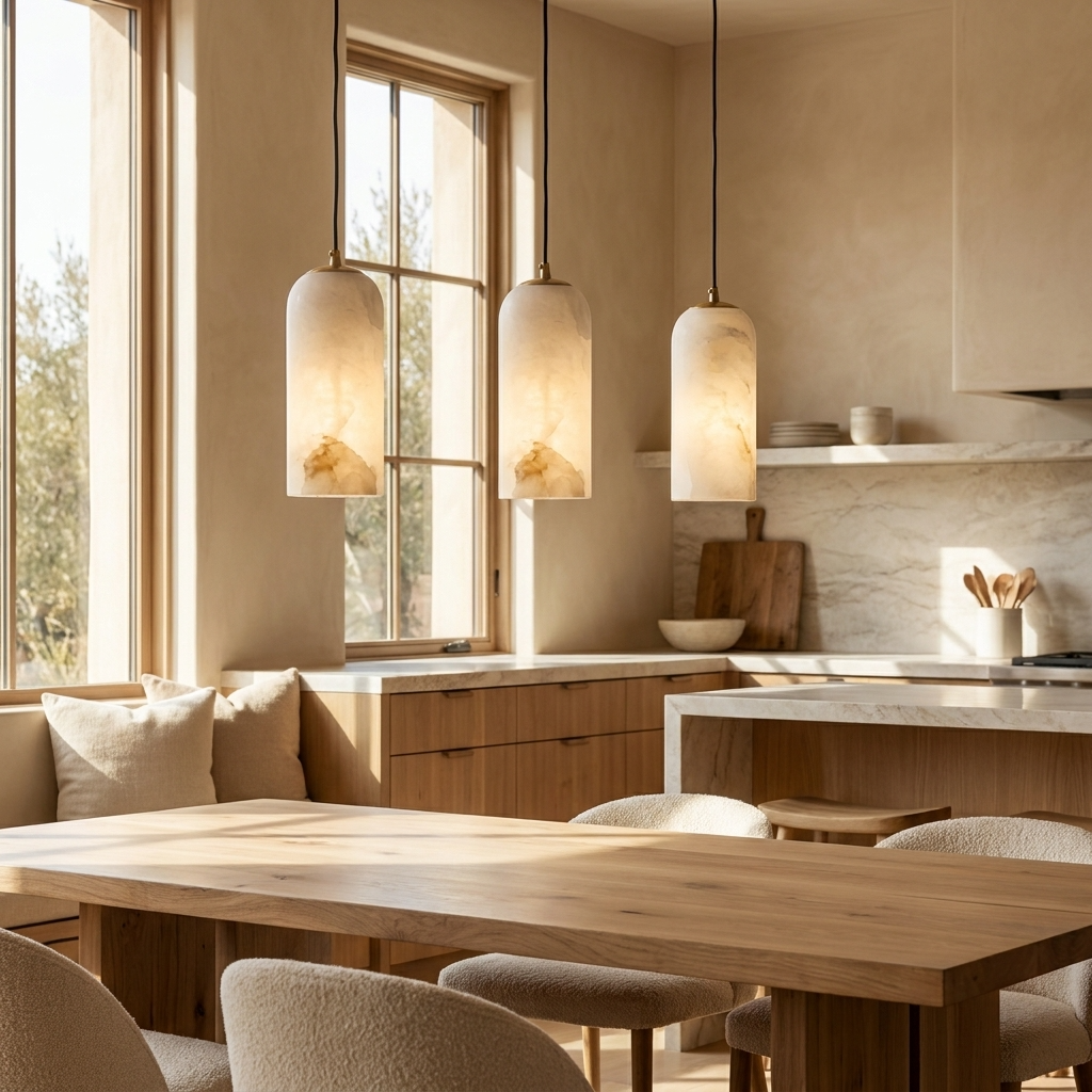 Natural Alabaster Cylinder Pendant Light