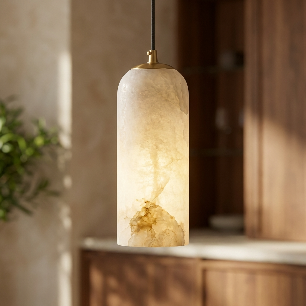 Natural Alabaster Cylinder Pendant Light