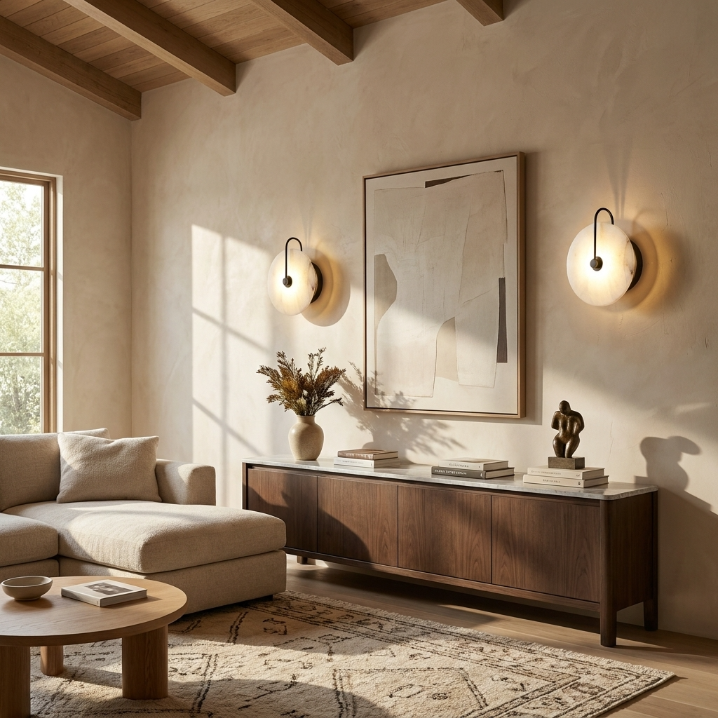 Natural Alabaster Disc Wall Lamp