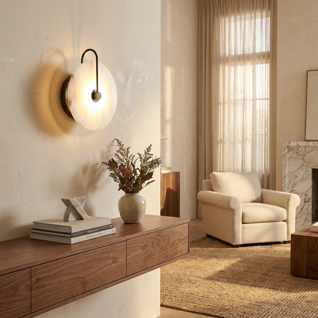 Natural Alabaster Disc Wall Lamp
