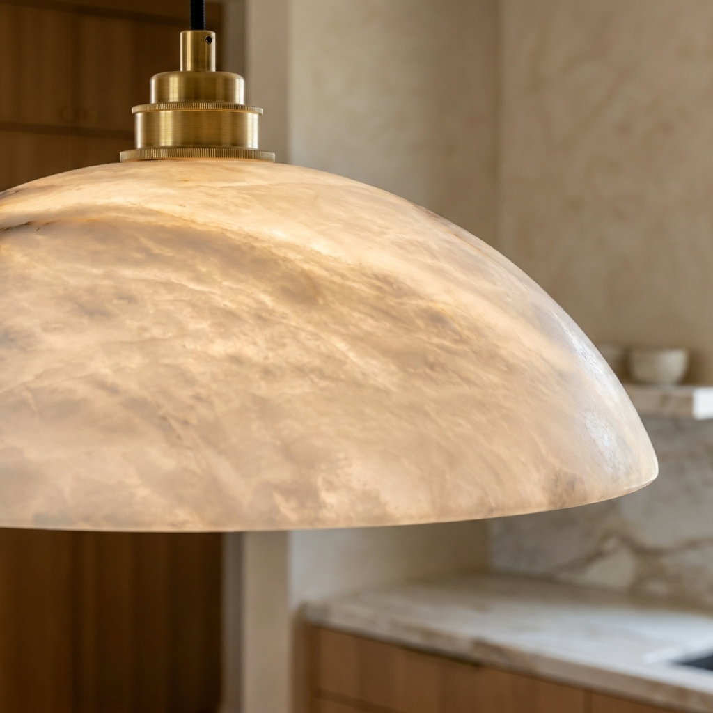 Natural Alabaster Dome Pendant Light