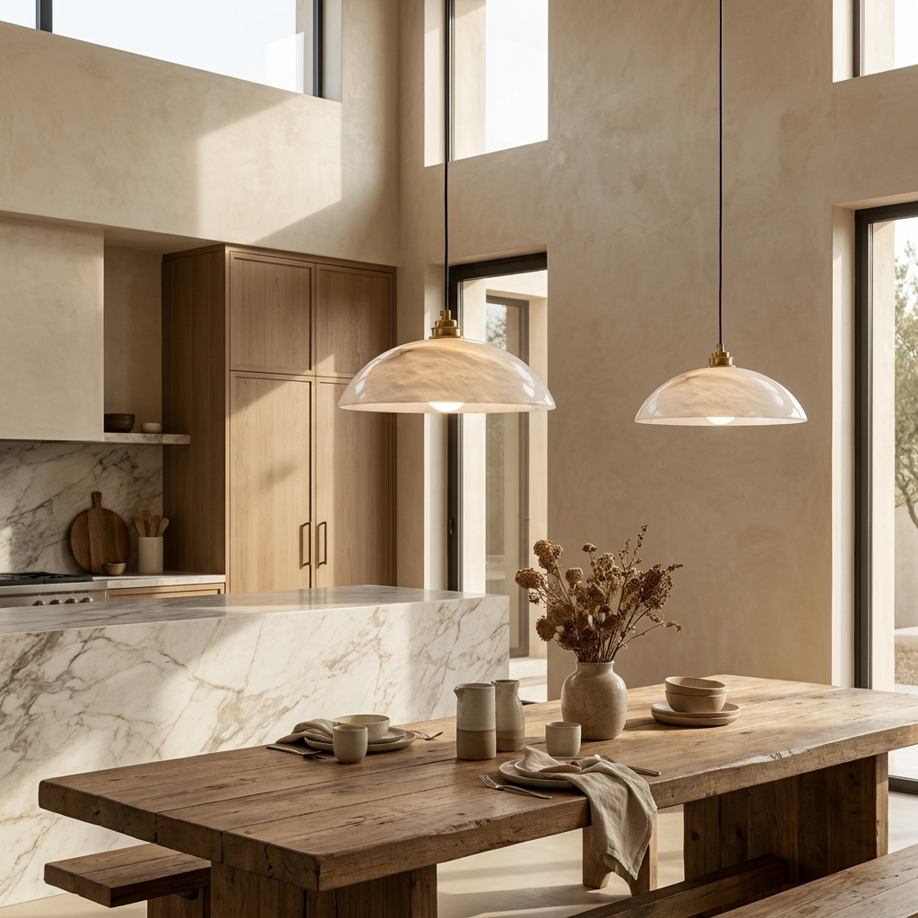 Natural Alabaster Dome Pendant Light