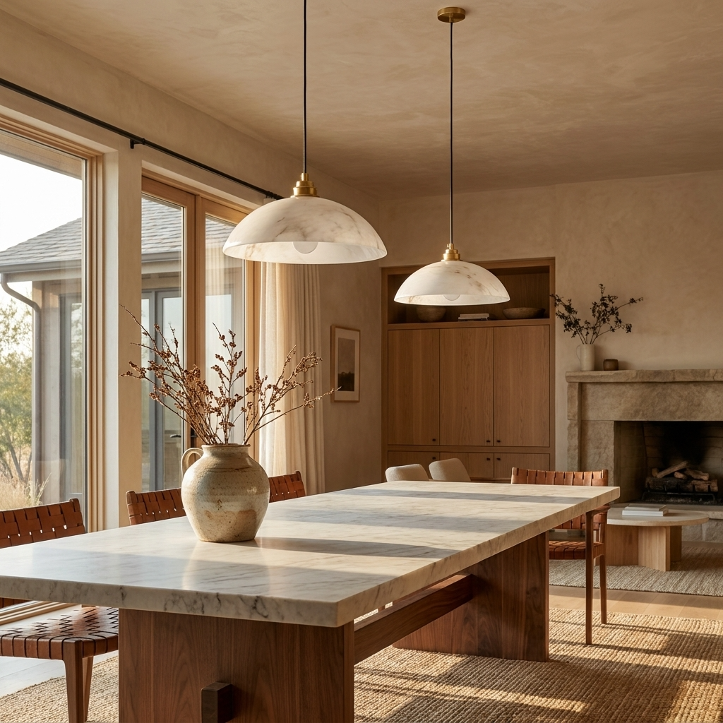 Natural Alabaster Dome Pendant Light