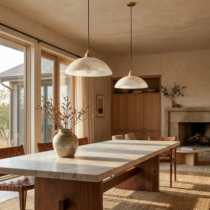 Natural Alabaster Dome Pendant Light
