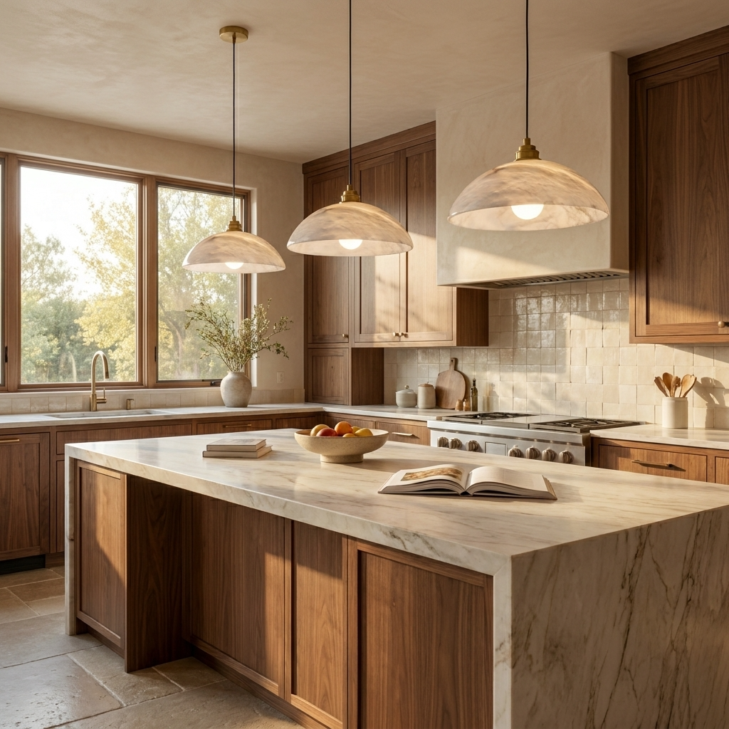 Natural Alabaster Dome Pendant Light
