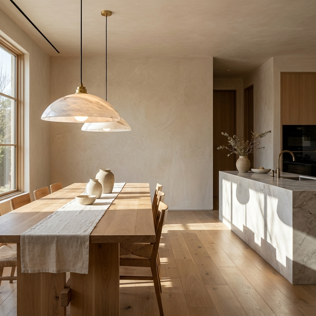 Natural Alabaster Dome Pendant Light
