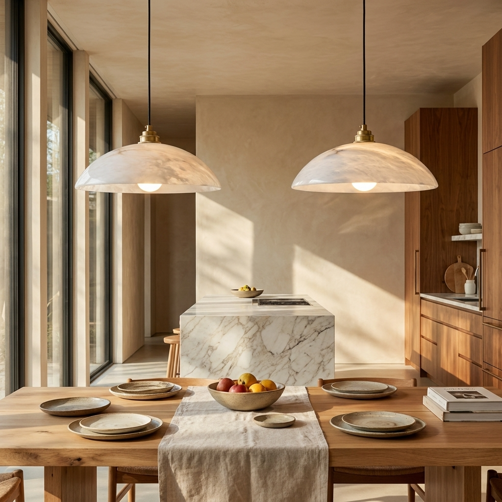 Natural Alabaster Dome Pendant Light