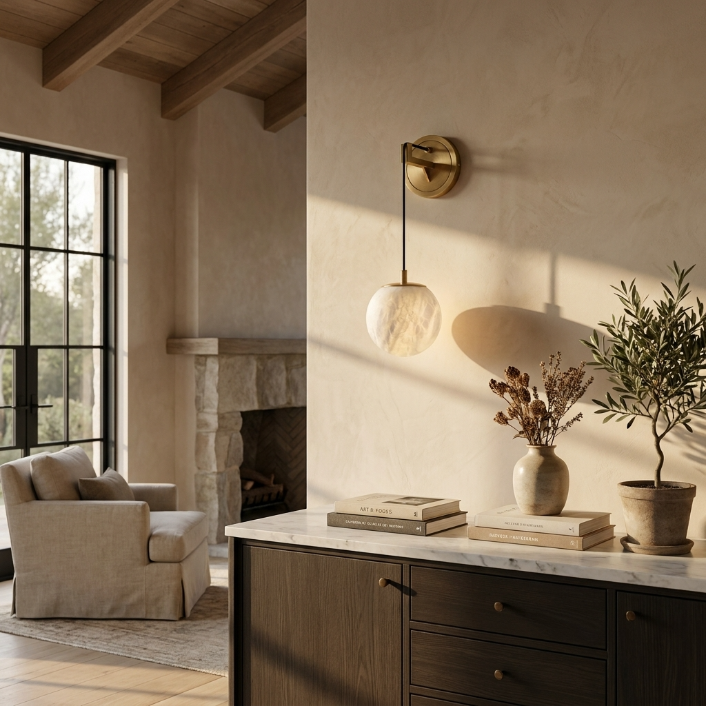 Natural Alabaster Drop Globe Wall Lamp