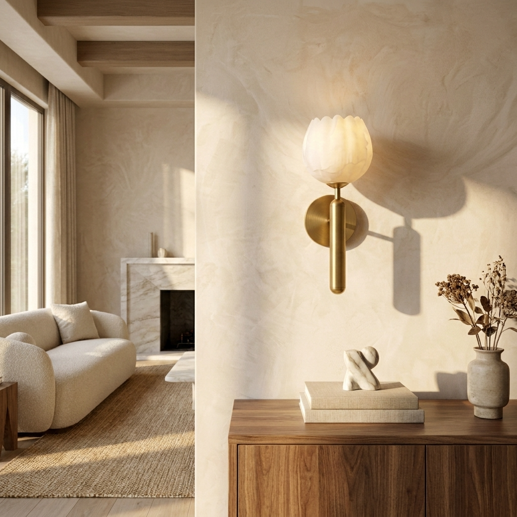 Natural Alabaster Flower Wall Lamp