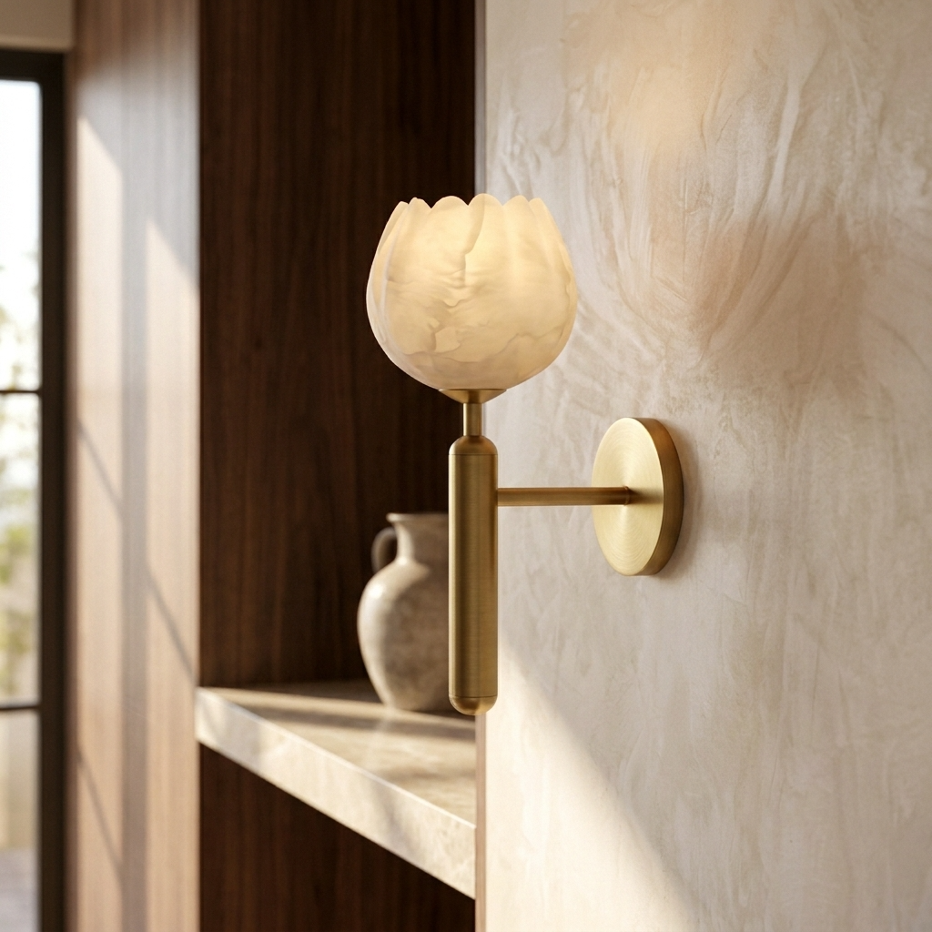 Natural Alabaster Flower Wall Lamp