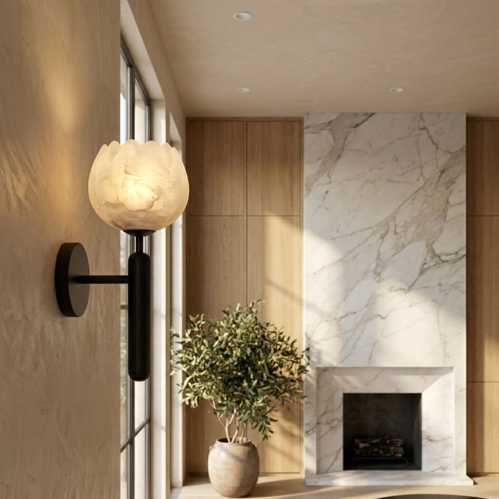 Natural Alabaster Flower Wall Lamp
