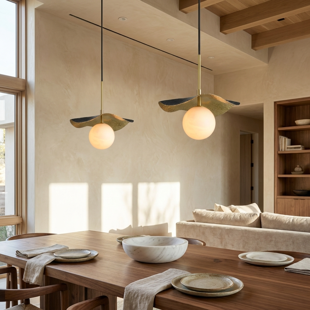 Natural Alabaster Leaf Pendant Light