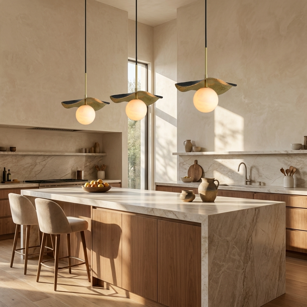 Natural Alabaster Leaf Pendant Light