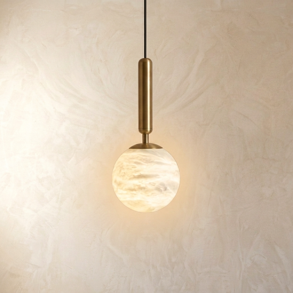 Natural Alabaster Orb Pendant Light