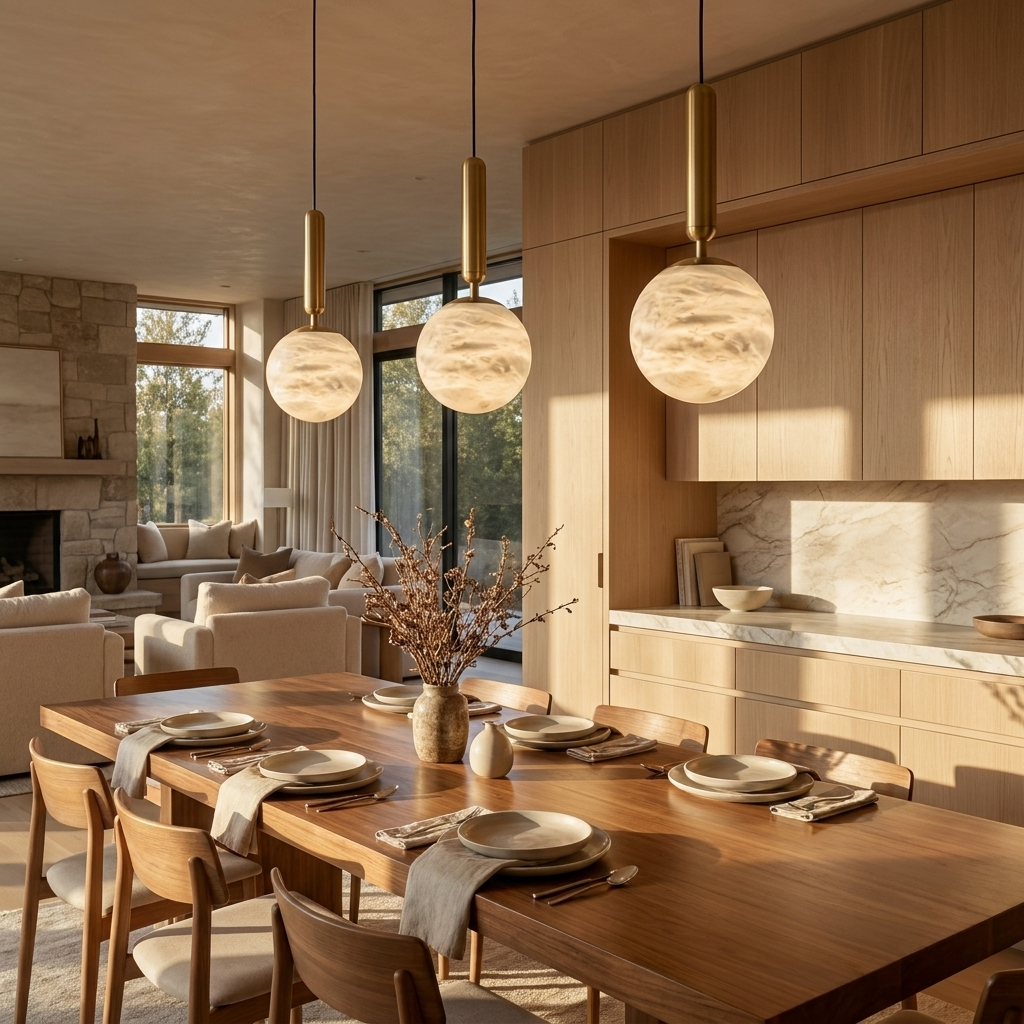 Natural Alabaster Orb Pendant Light