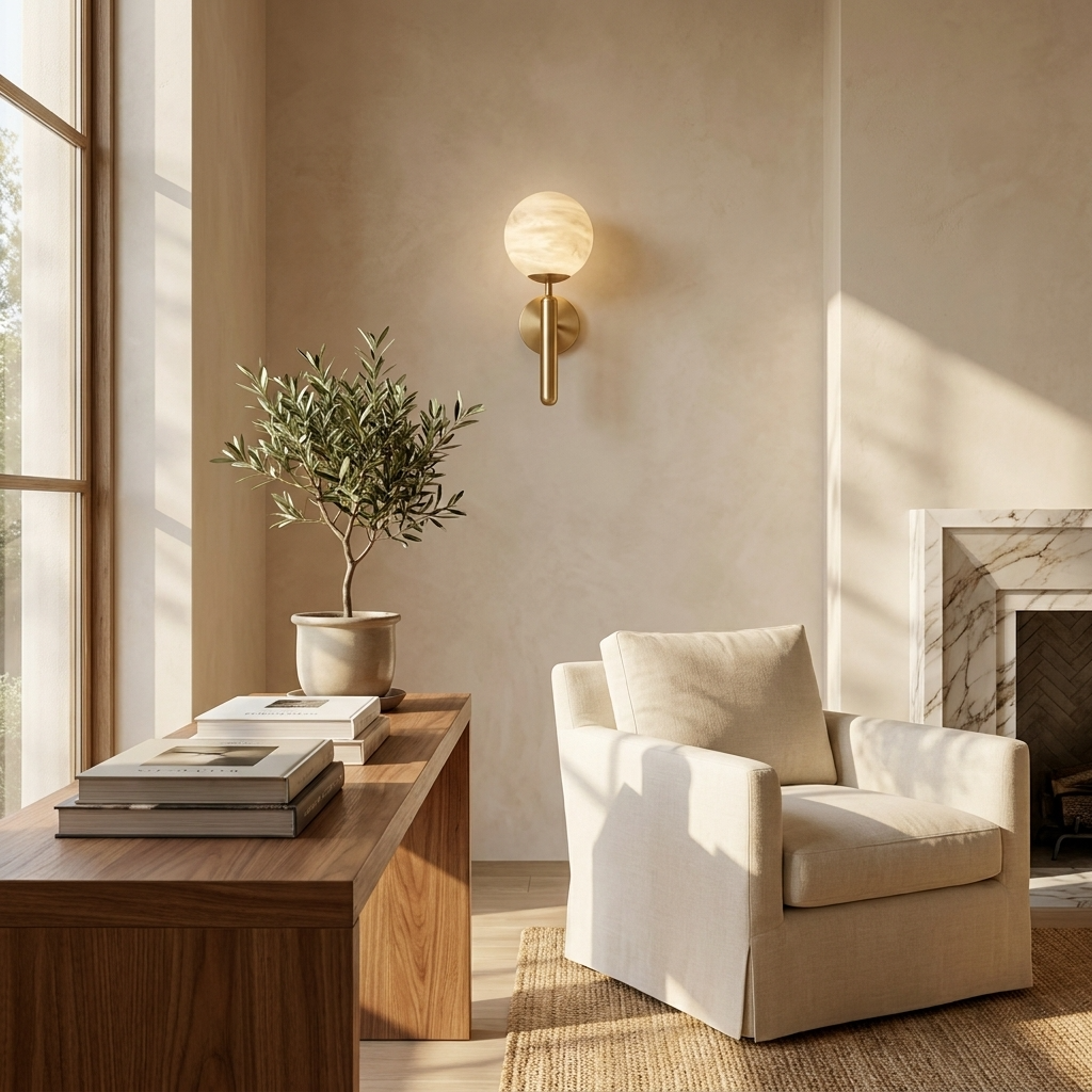 Natural Alabaster Orb Wall Lamp