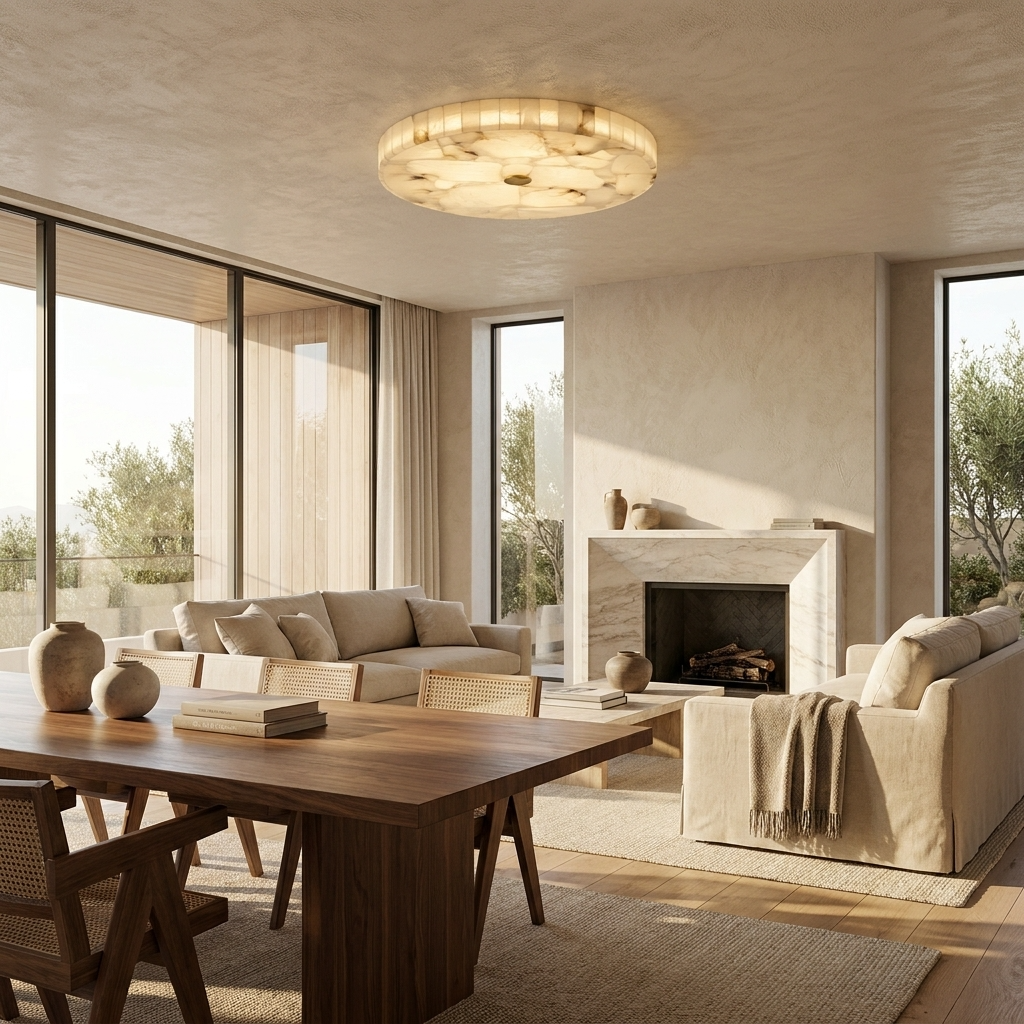 Natural Alabaster Round Ceiling Light