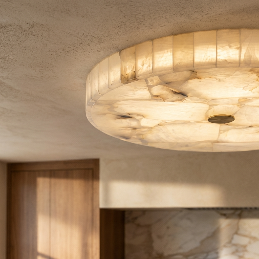 Natural Alabaster Round Ceiling Light