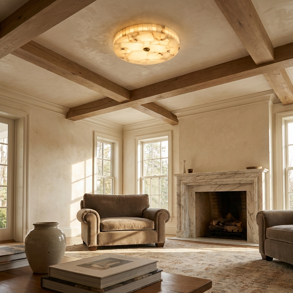 Natural Alabaster Round Ceiling Light