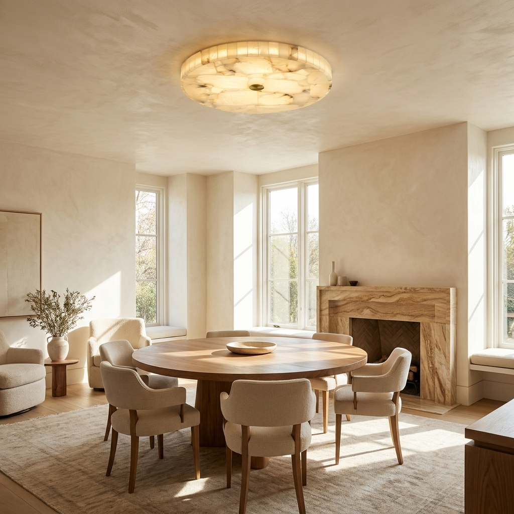 Natural Alabaster Round Ceiling Light