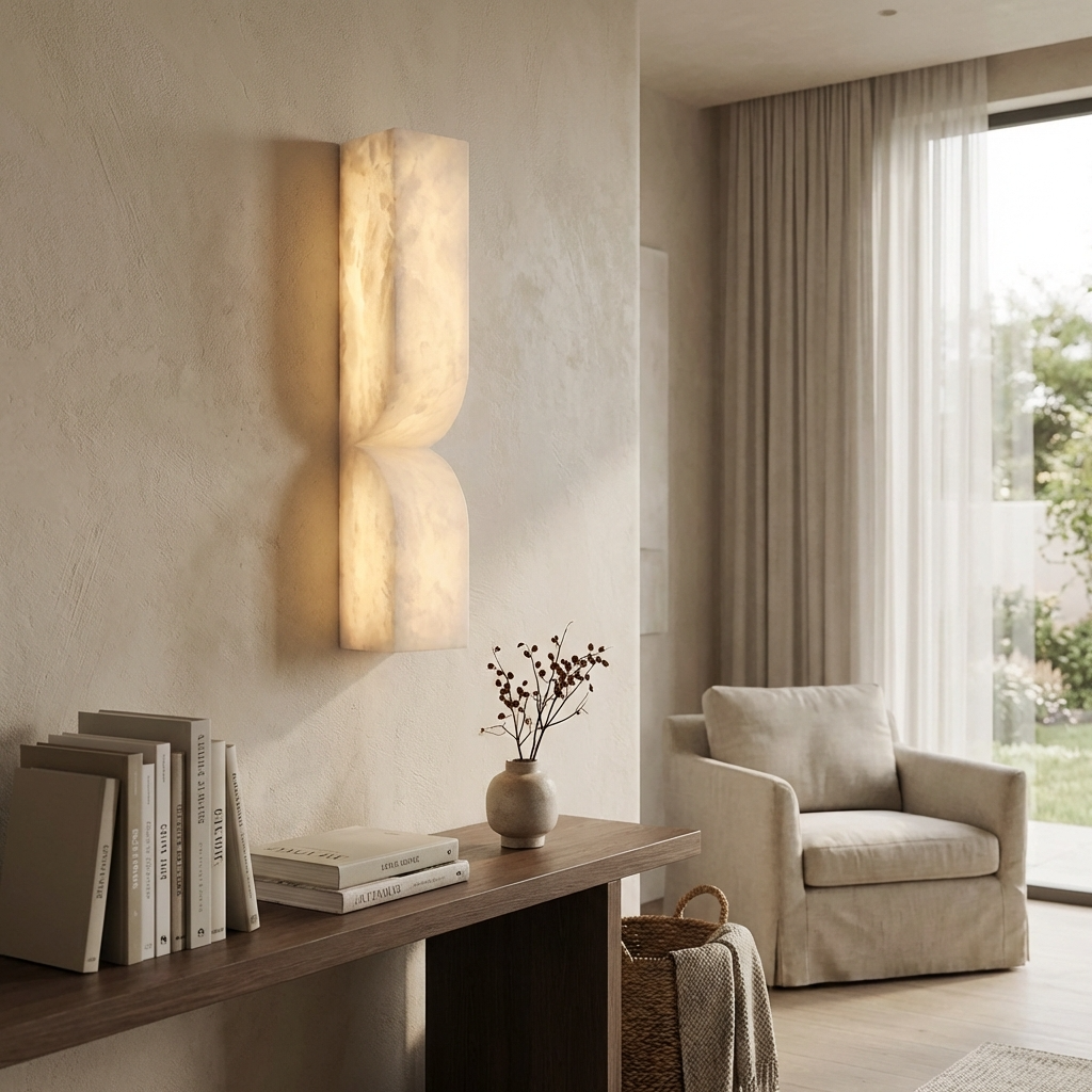 Natural Alabaster Sculptural Wall Lamp